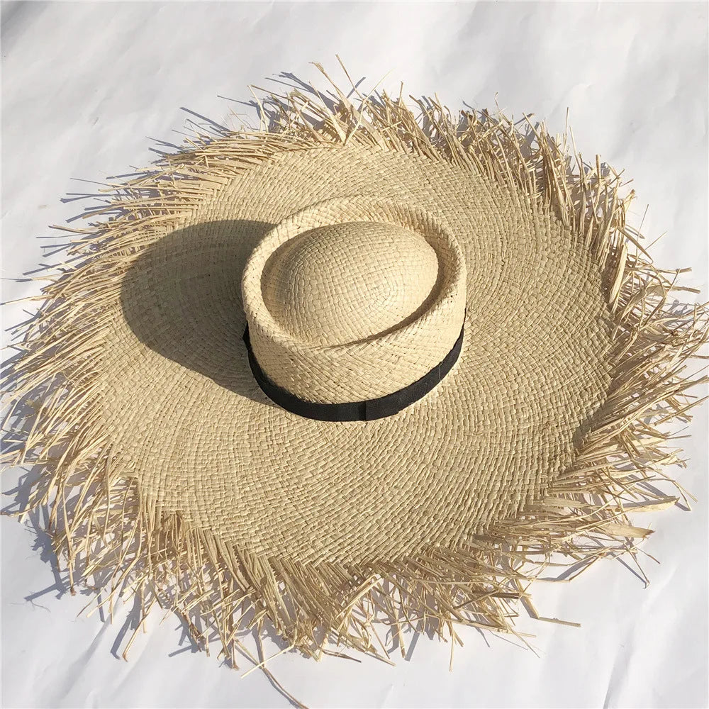 Natural Raffia Wide Brim Hat | Handwoven Straw – Travel & Beach Sun Protection