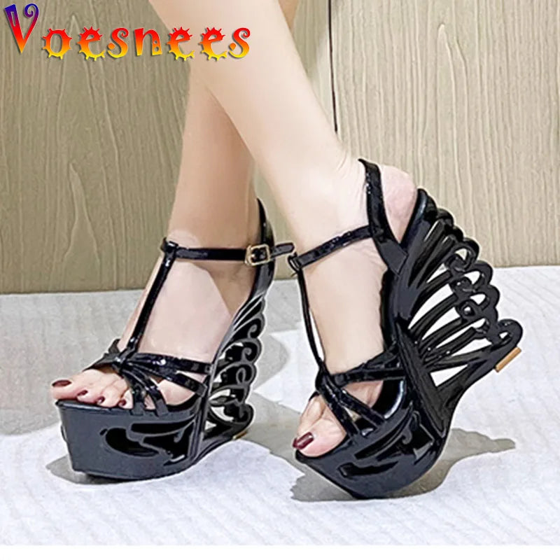 Viva | Super High Heel Hollow Out Wedge Sandals – 14.5CM Summer Pumps