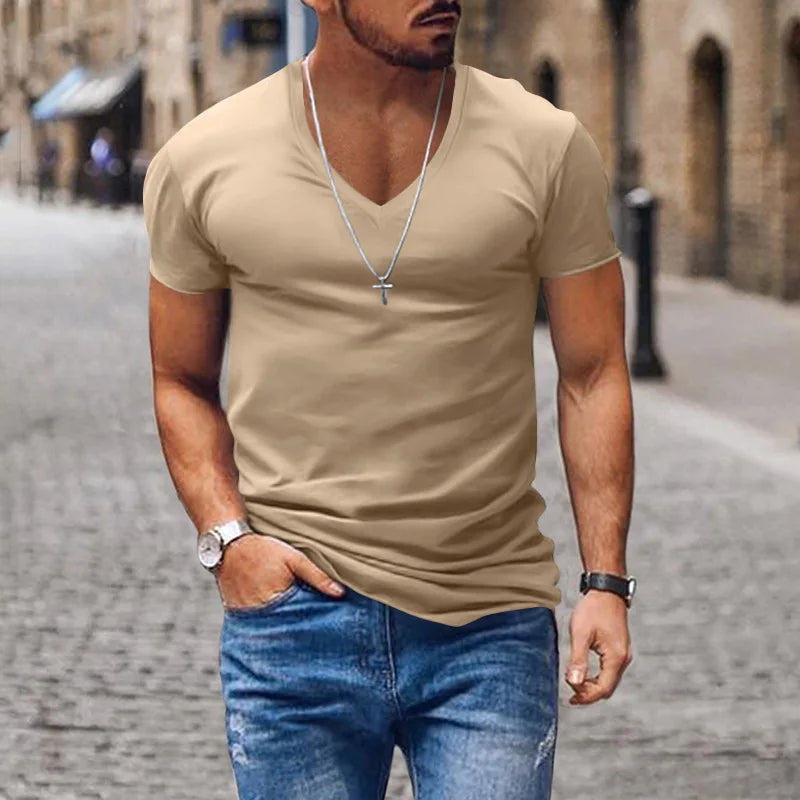 Slim Fit V-Neck Tee – Solid Color
