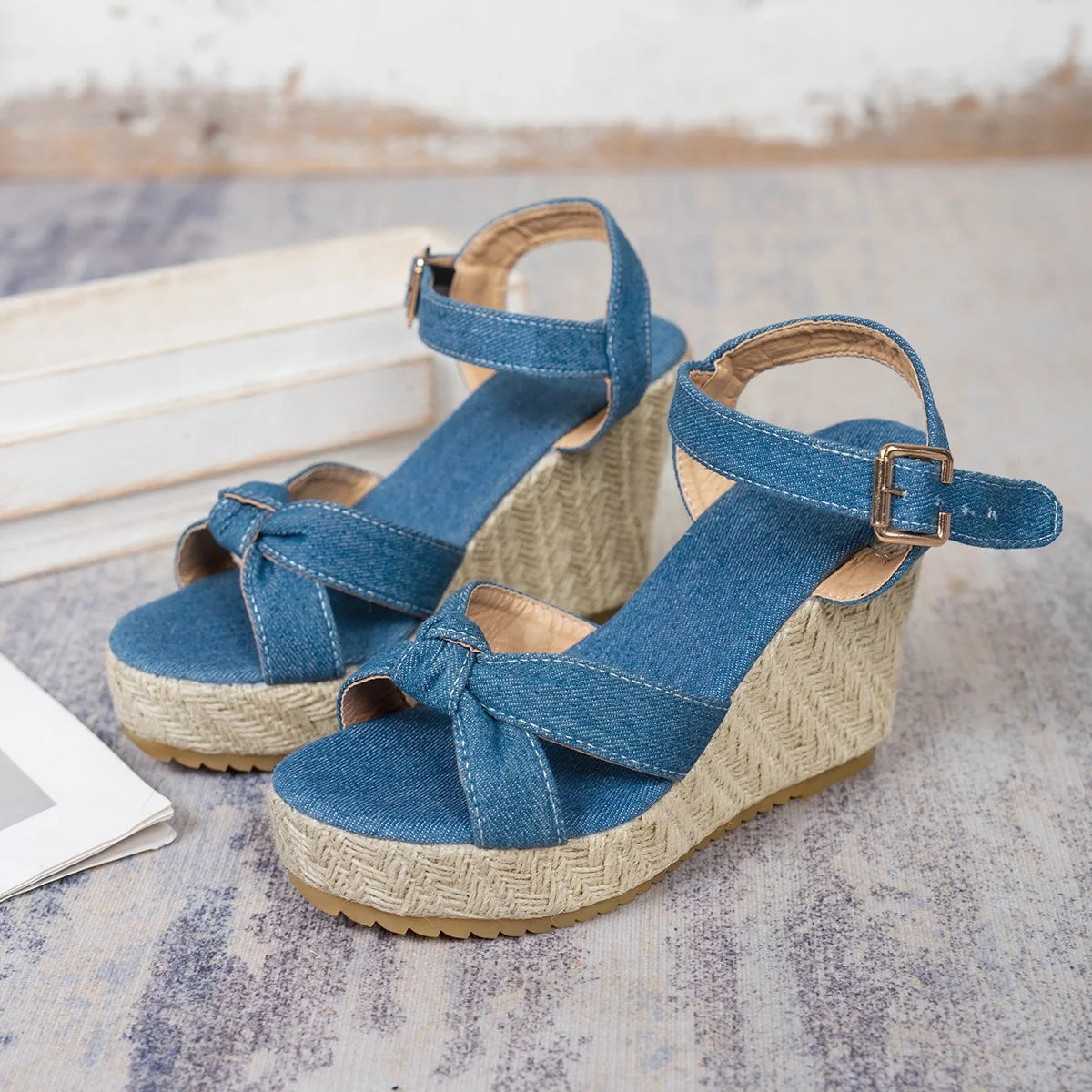 SummerEase | Round Toe Wedge Sandals – Thick Sole & Buckle