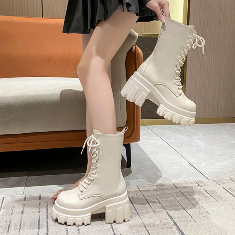 MotoChunk | 9CM Chunky Platform Ankle Boots – Non-Slip Combat Style