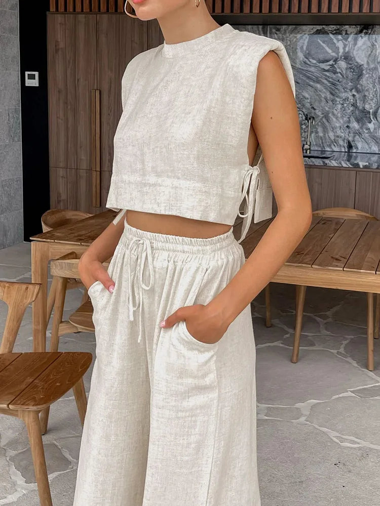 Holiday Linen Crop Set – Two-Piece Matching Outfit