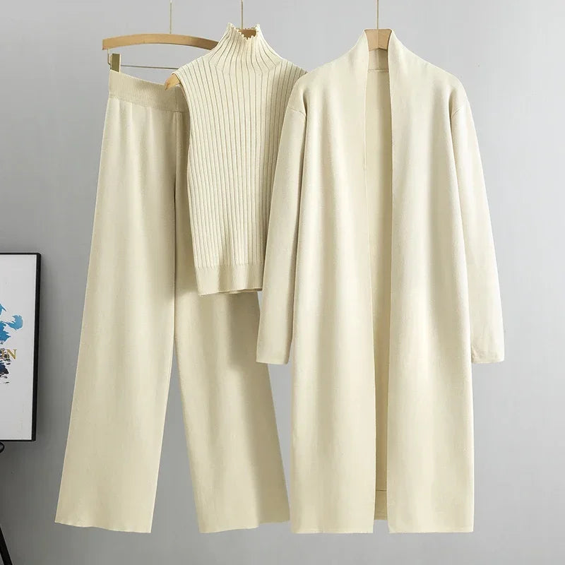 Vintage Cardigan Tracksuit – Knitted Sweater & Pant Three Piece Set