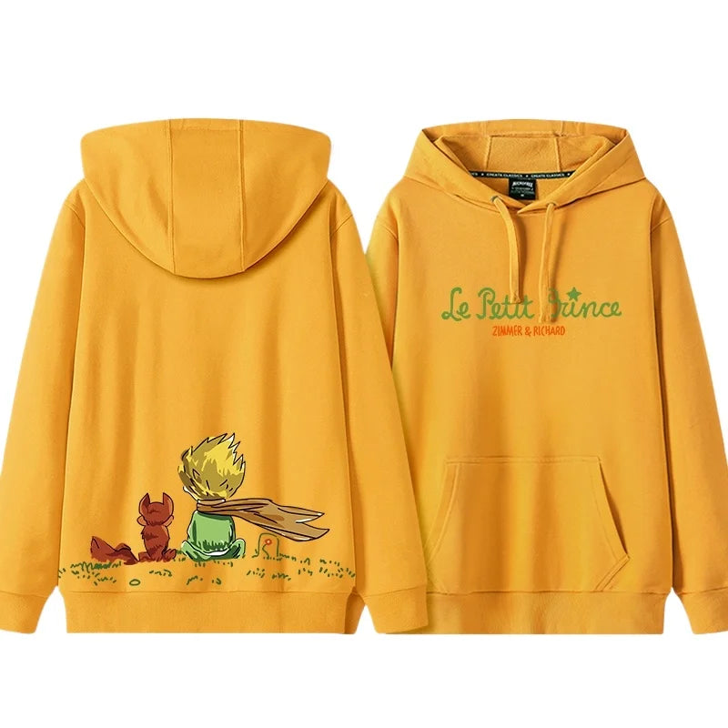 Little Prince Graphic Hoodie — Hand-Drawn Style, Plush Autumn/Winter