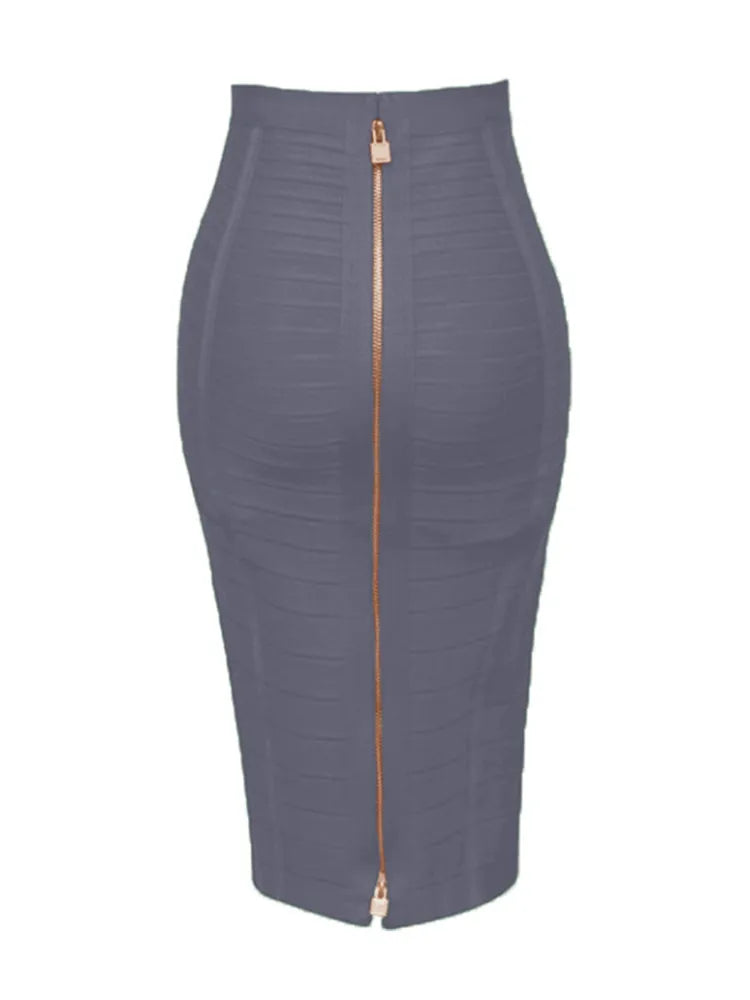 Solid Color Zipper Bandage Skirt — Bodycon Pencil Style