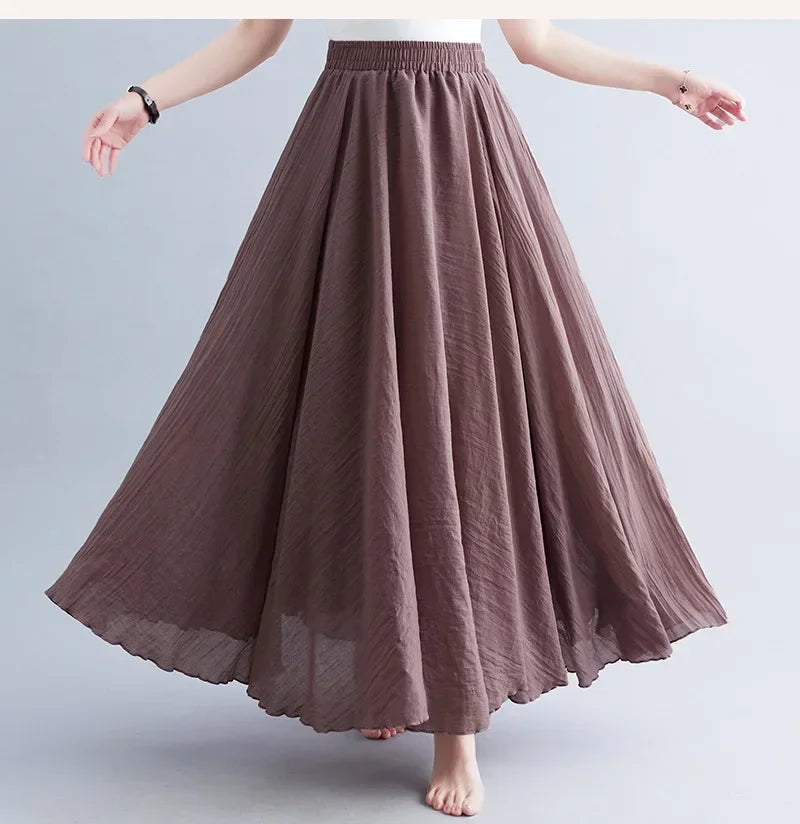 Cotton Linen Maxi Skirt — Casual Harajuku Style