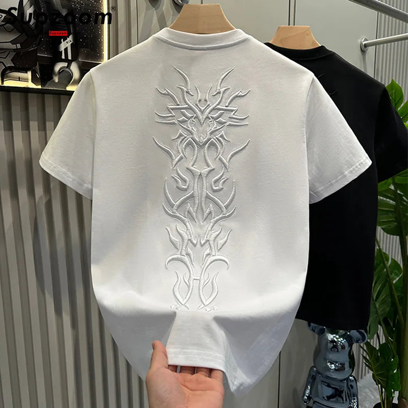 Heavy Texture Embroidered Tee – Loose Fit