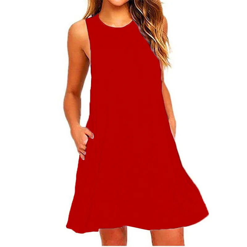 Minimalist Button-Up Cotton Linen Dress — V-Neck, Short Sleeve, Pocket Casual