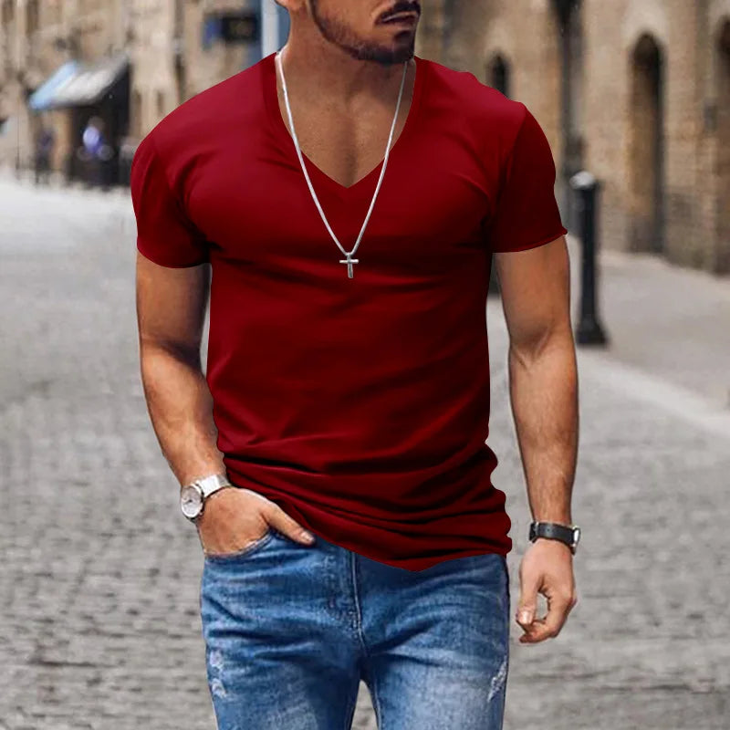 Slim Fit V-Neck Tee – Solid Color