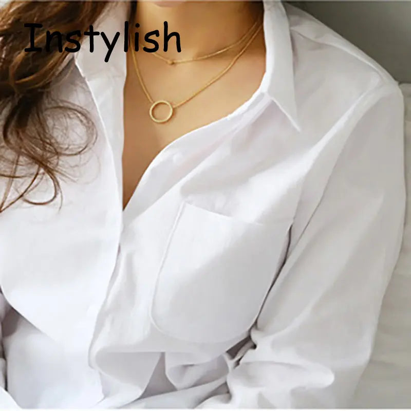 Pure Ease – Loose White Cotton Blouse for Women