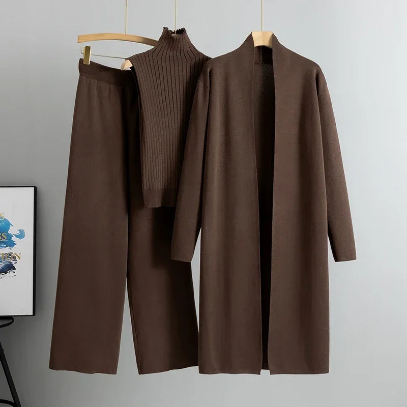 Vintage Cardigan Tracksuit – Knitted Sweater & Pant Three Piece Set