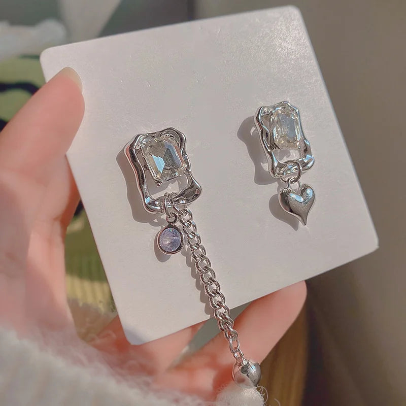 Asymmetrical Crystal Drop Earrings – Statement Geometric Design