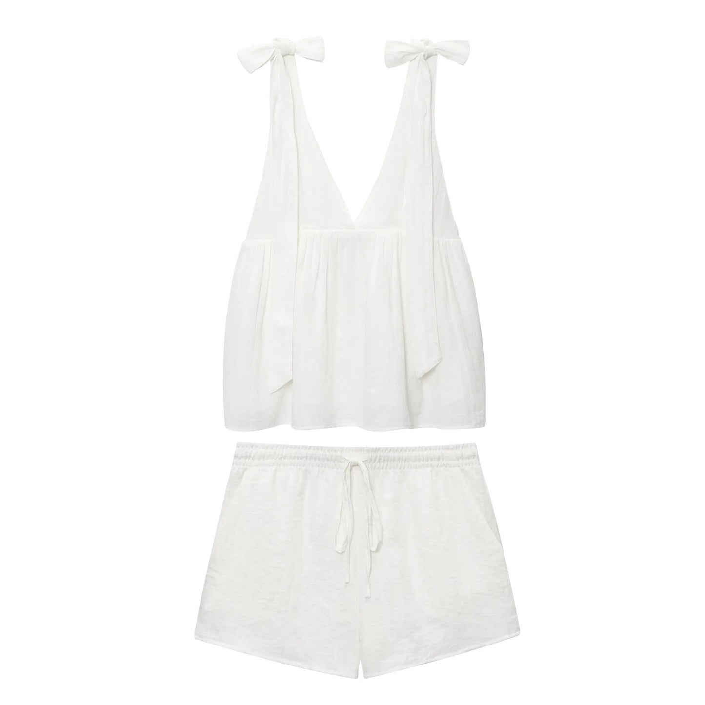 V-Neck Backless Sleeveless Top & Drawstring Slim Shorts Set – Chic Two Piece