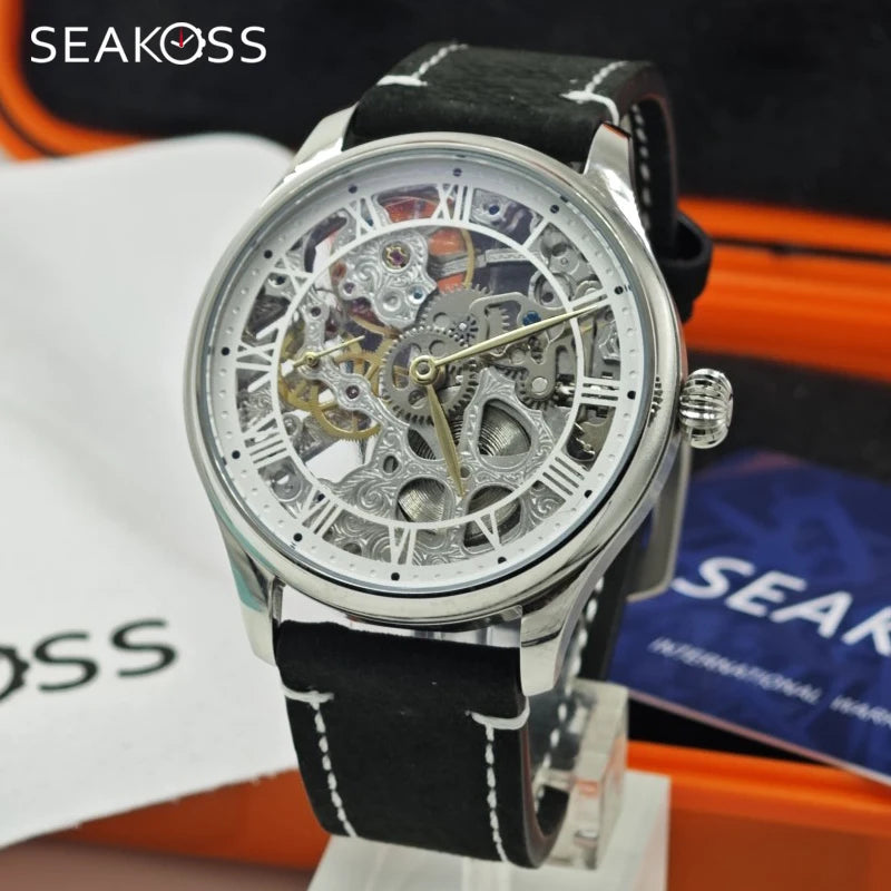 Custom Pilot Watch – 44mm Skeleton Movement, Hollow Mechanical Design