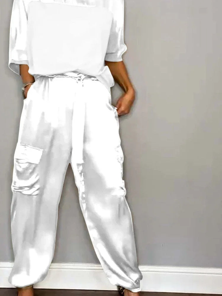 Smooth Street Set – Satin Shirt & Flowy Pants