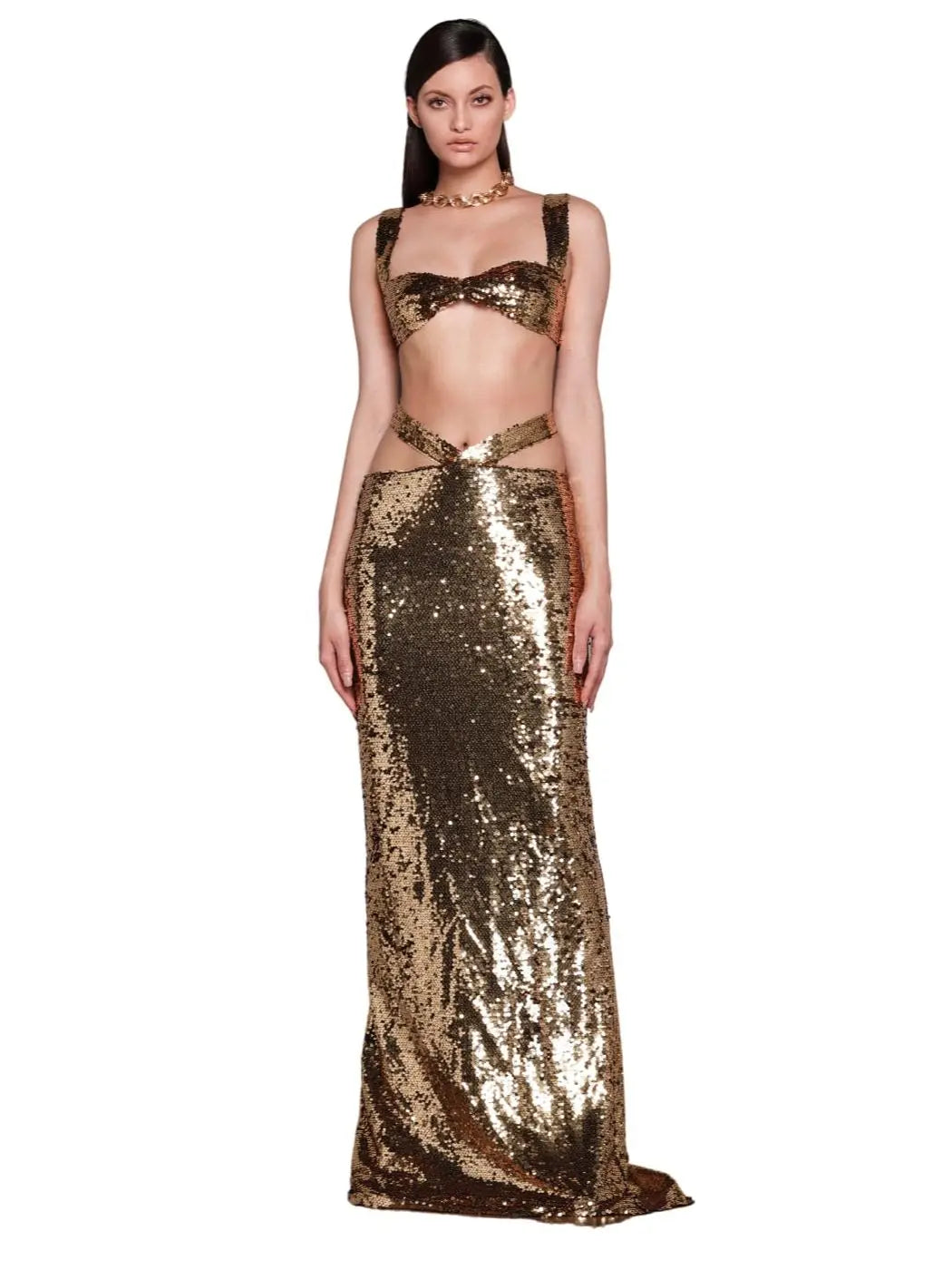 Brown Glitter Maxi Skirt Set