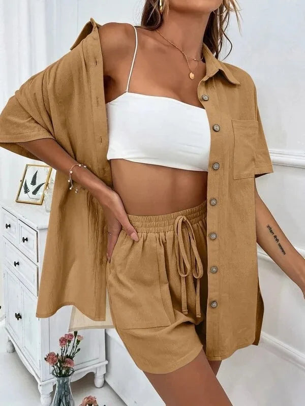 Mono Shirt Set – Solid Button Shirt & Relax Shorts