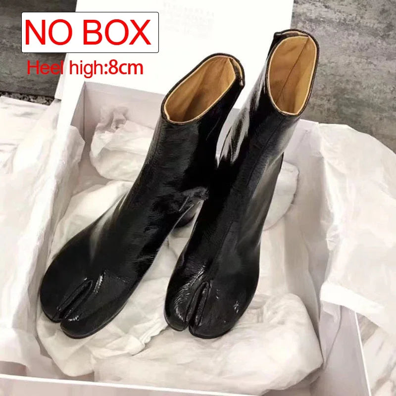 TabiEdge | Split Toe Chunky Heel Leather Boots – Autumn Comfort