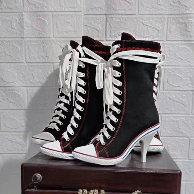 CrossLace | White Round Toe Lace-Up Sports Boots – Stiletto Ankle