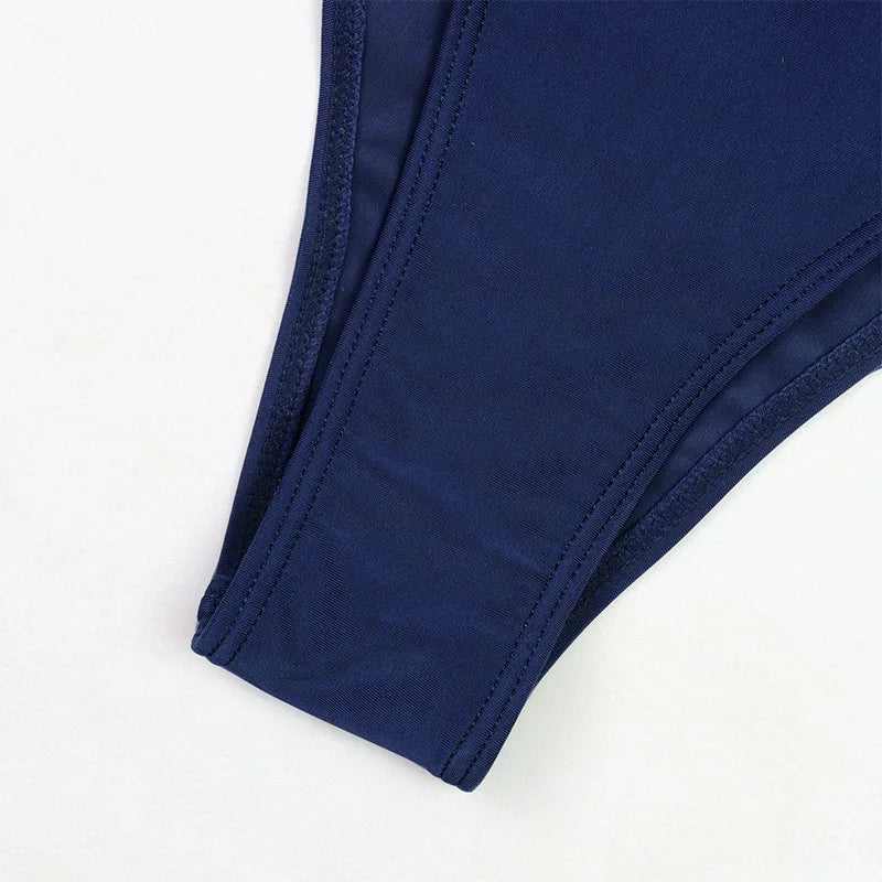 Retro One-Piece Swimsuit in Blue with High Neck