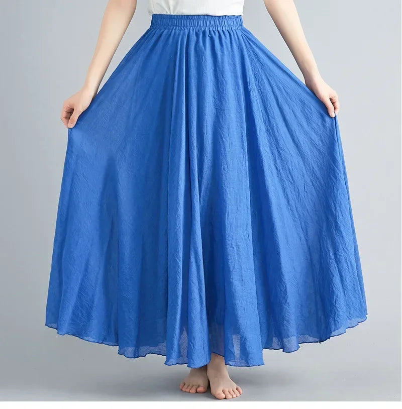 Cotton Linen Maxi Skirt — Casual Harajuku Style