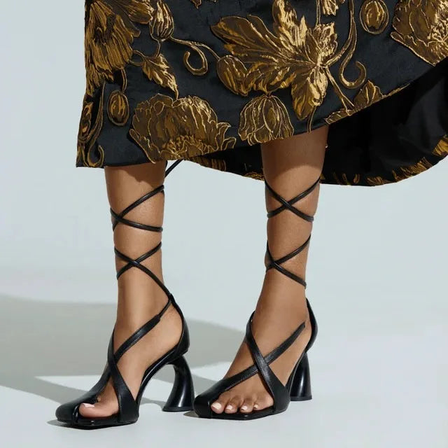 SummerFlex Sandals | Women’s Irregular Thick Heels – Stylish, Party-Ready Ankle Strap