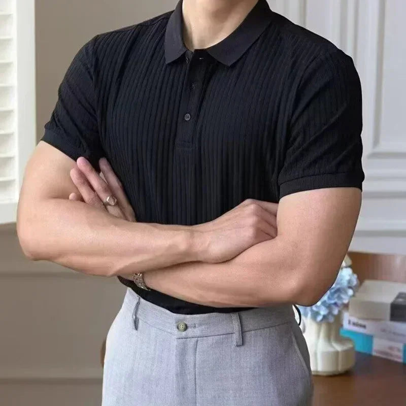 Retro Knit Striped Polo – Lightweight, Elevated Casualwear