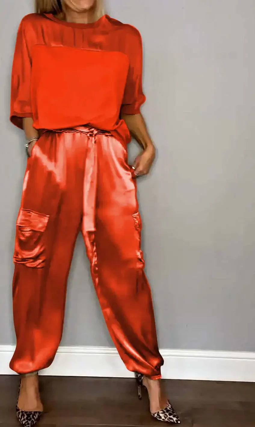 Smooth Street Set – Satin Shirt & Flowy Pants