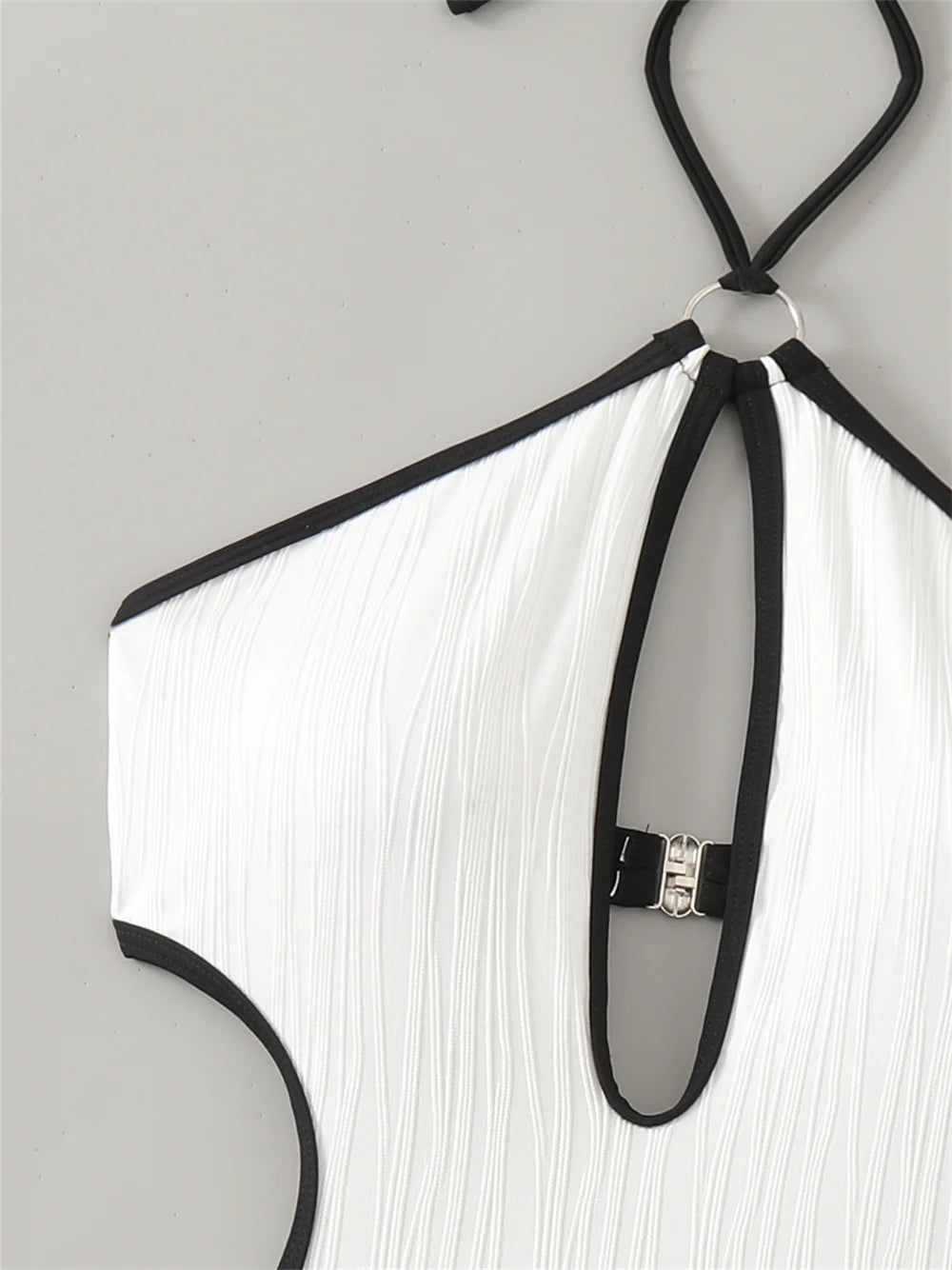 Ribbed Micro Monokini with Hollow Back & Contrast Trim