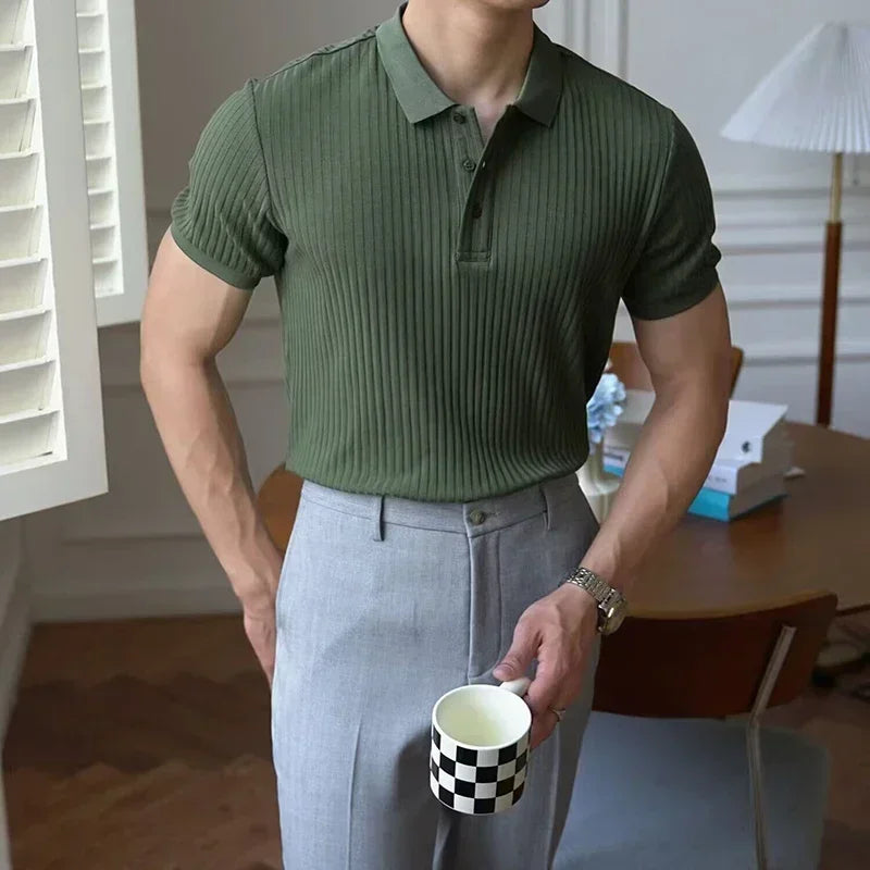 Retro Knit Striped Polo – Lightweight, Elevated Casualwear
