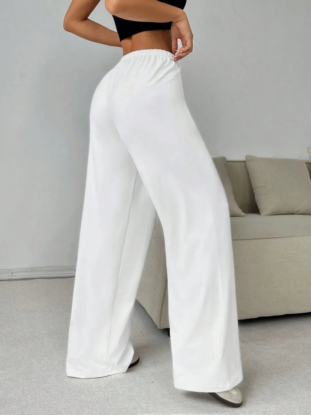Black Wide-Leg Sweatpants — Baggy Drawstring Fit