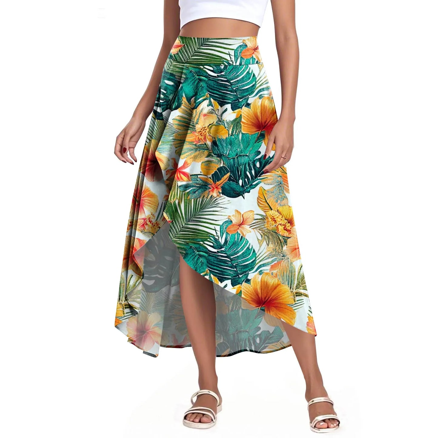 High Waist Wrap Skirt with Shorts — Summer Ruffle Maxi