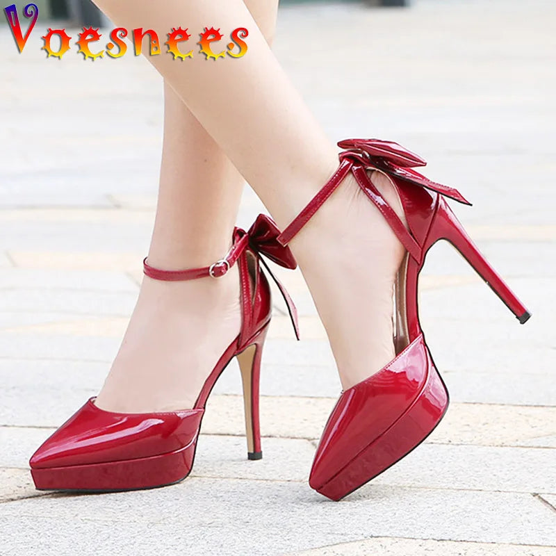 Voesnees | Pointed Toe 12CM Stiletto Pumps – Bow-Knot Detail
