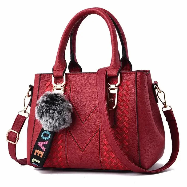 Embroidery Messenger Bag | Leather Hair Ball Handbag