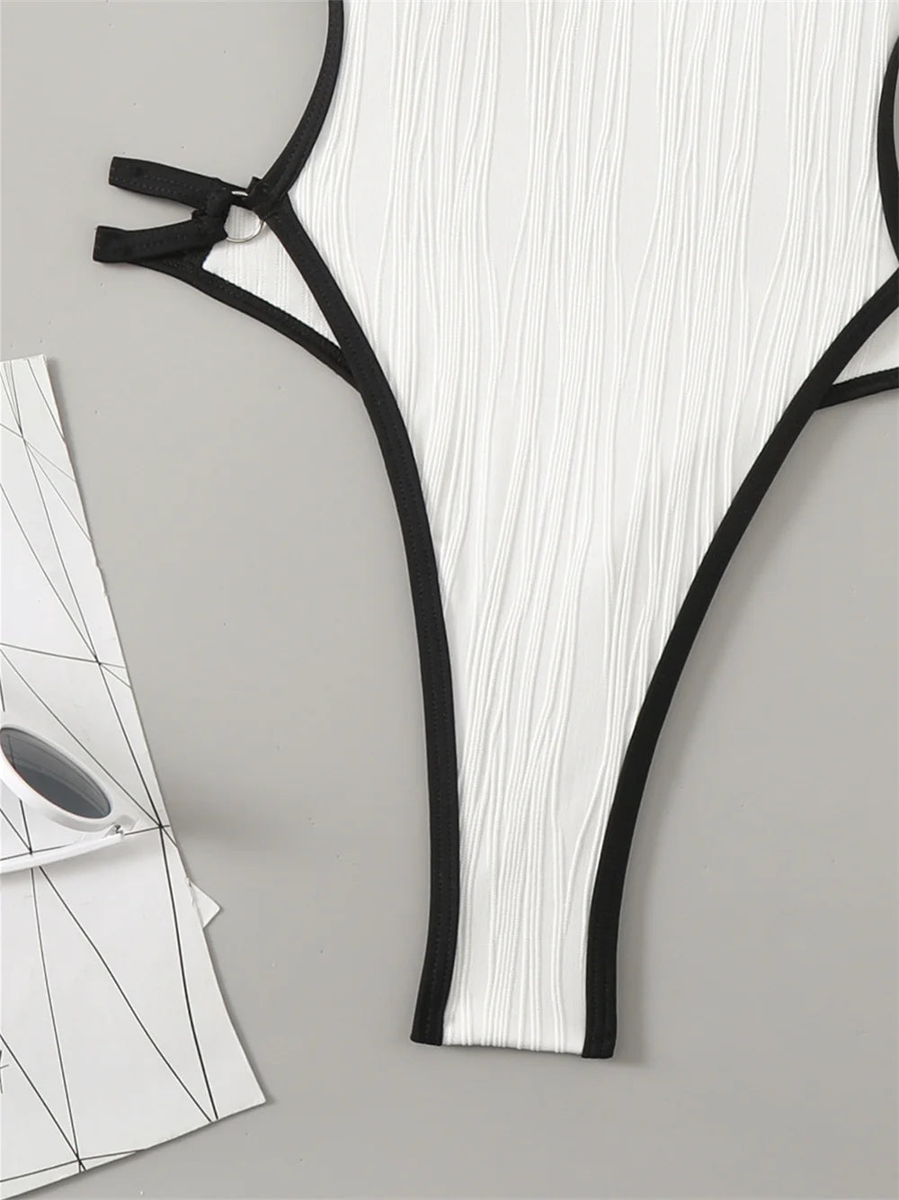Ribbed Micro Monokini with Hollow Back & Contrast Trim