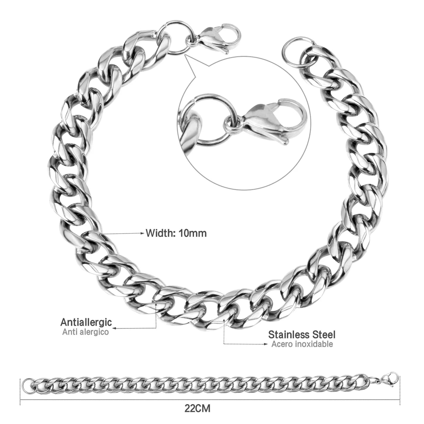 Cuban Chain Bracelet – Stainless Steel, Gold-Tone, Punk Style Jewelry for Men & Women