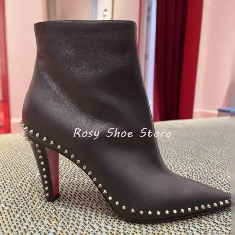 SpikeEdge | Black Leather Silver Stud Short Boots – Side Zip Ankle