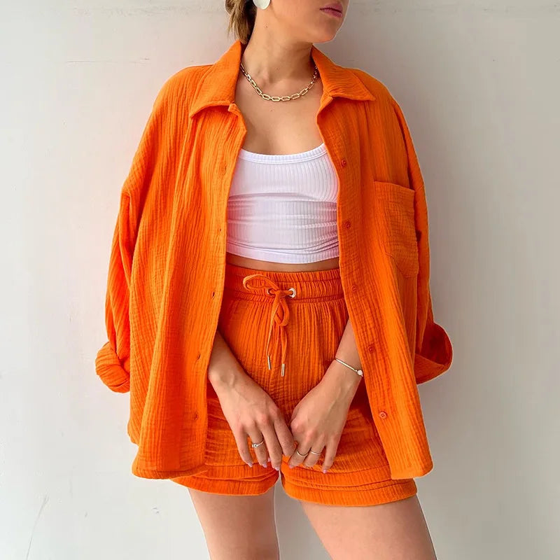 Button Muslin Shirt & Shorts Co-ord