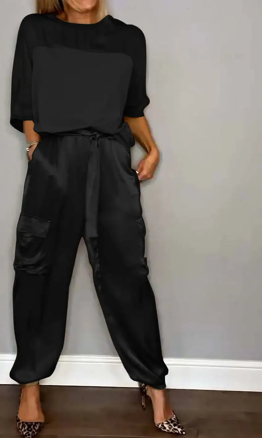 Smooth Street Set – Satin Shirt & Flowy Pants