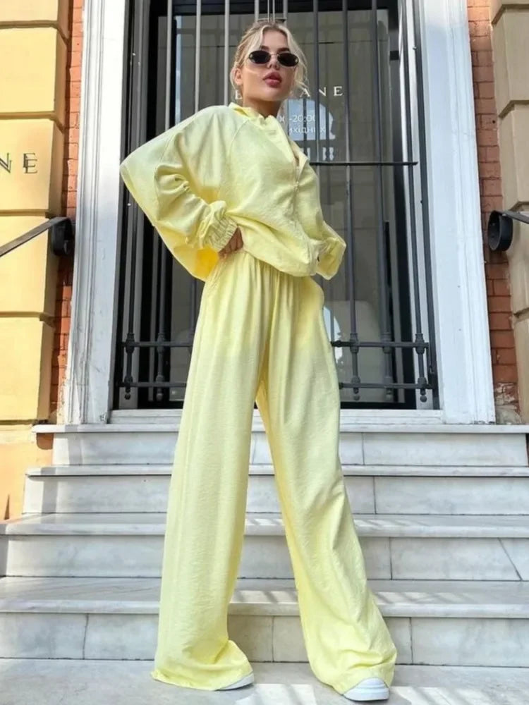 Zipper Cardigan & Loose Sweatpants – Sport Jogging Two Piece Set