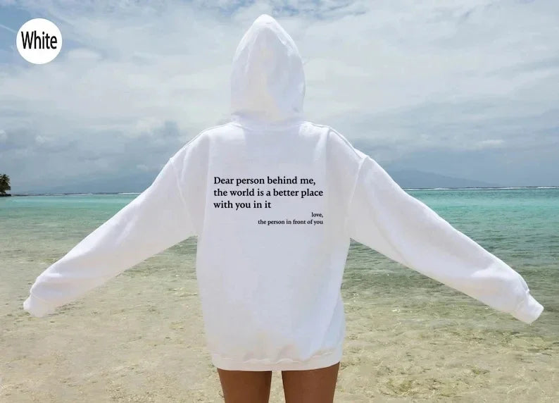 Oversized Letter Hoodie — “Dear Person Behind Me” Print, Casual