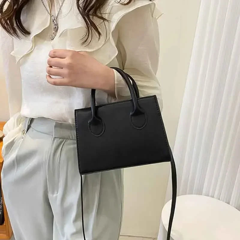 Minimalist Black Square Bag | Classic Top Handle Purse