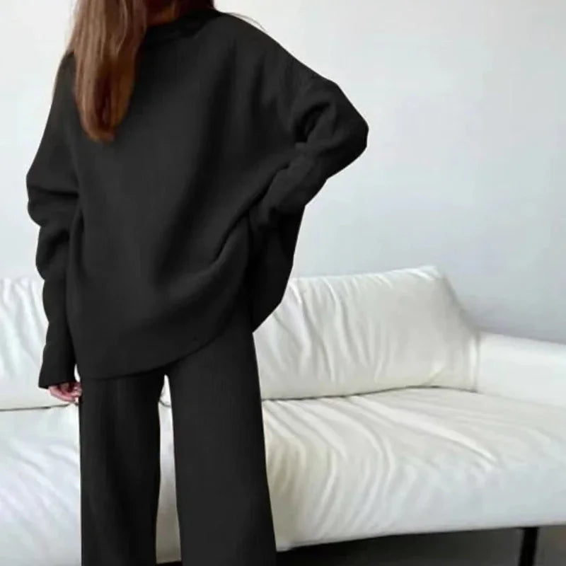 Soft Turtleneck Sweater & Wide Leg Pants Set – Homewear