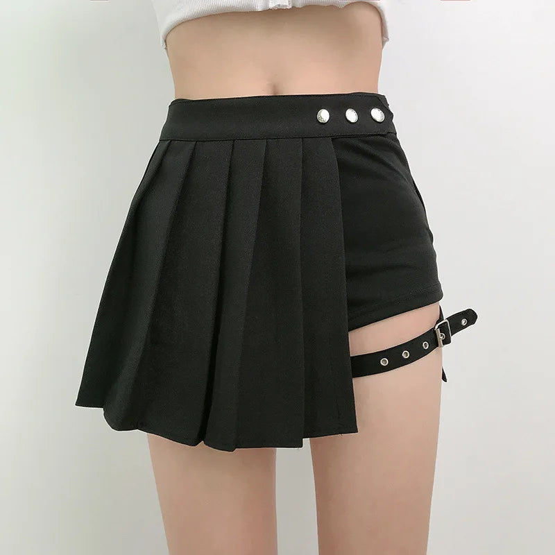 Asymmetric Cutout Pleated Mini Skirt — Punk Clubwear