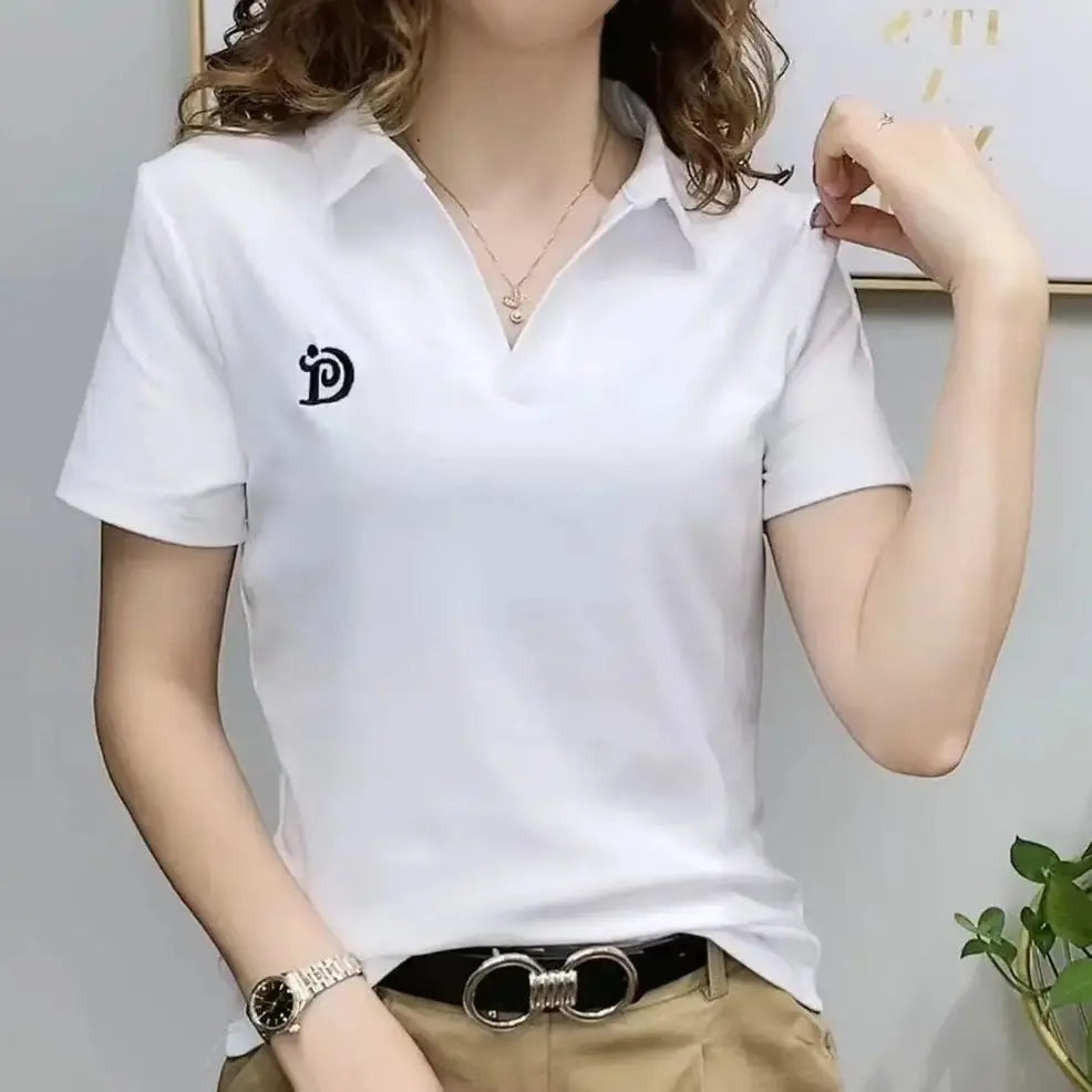 V-Neck Polo T-shirt — Slim Fit Women's Summer Top