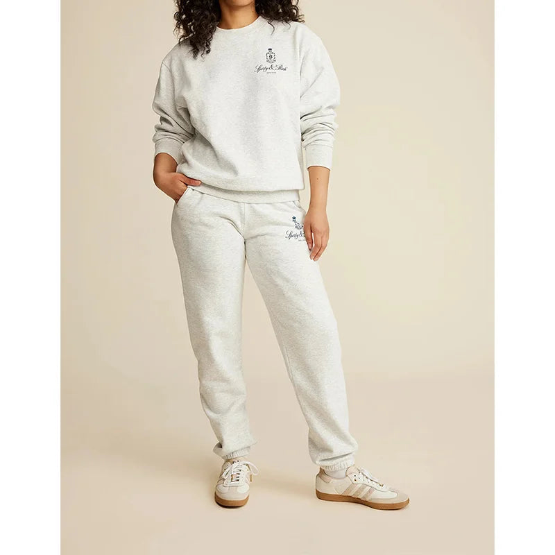 Crown Letter Sweatshirt — Rich Graphic Pullover, Grey Sporty Look