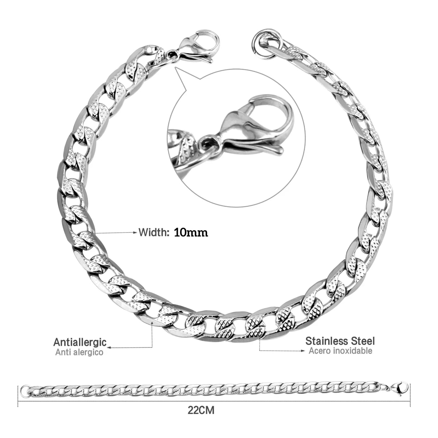 Cuban Chain Bracelet – Stainless Steel, Gold-Tone, Punk Style Jewelry for Men & Women
