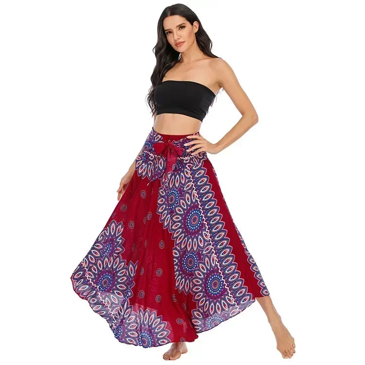 Black Patchwork Bandage Skirt — Ankle-Length
