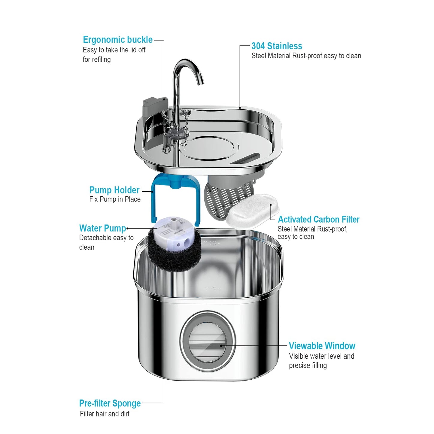 3.2L Stainless Steel Pet Water Feeder Auto