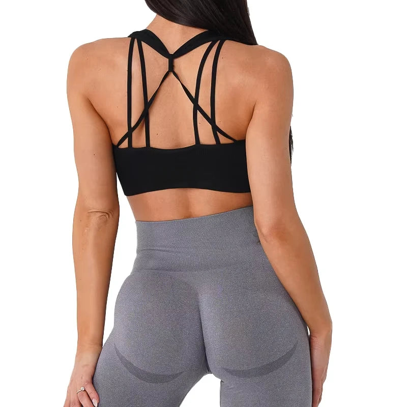 Galaxy Ribbed Seamless Bra — Breathable Spandex Fitness Top for Women